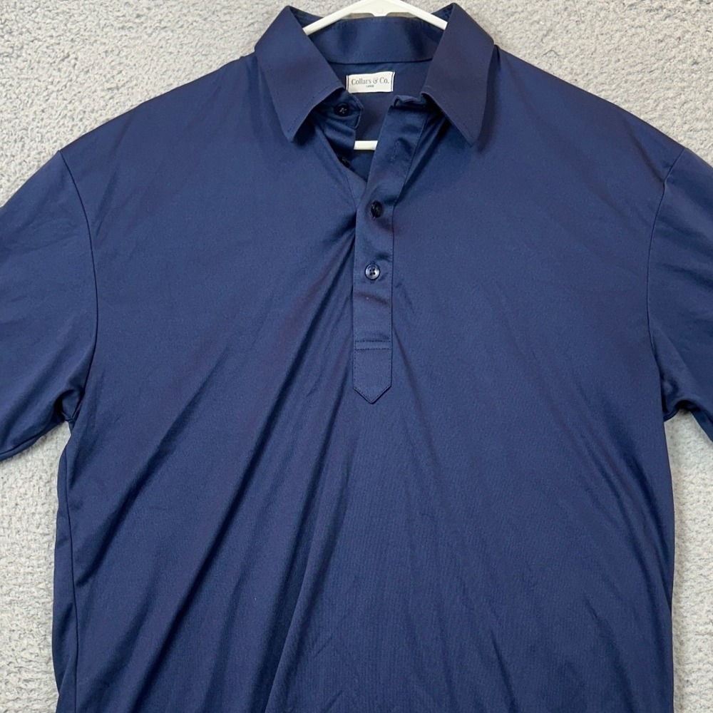 Collars & Co Dress Collar Polo Shirt Mens Large Navy Blue Performance Golf Rugby